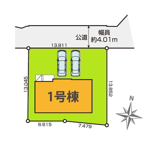 Grace　水戸市平須町　1期 　限定1棟！の区画図|並列駐車可能で車庫入れラクラク！気になる他の物件と合わせての現地ご案内も可能です。HPから、またお電話でも、お気軽にお問い合わせください。

