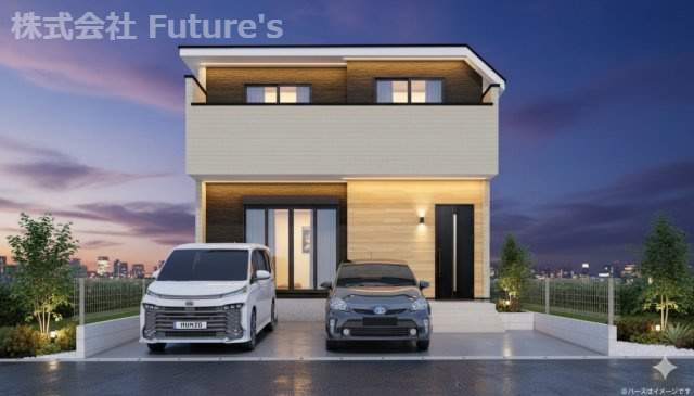 吉川市中曽根2丁目　新築戸建　全1棟の外観パース|【完成予想図】小学校が目の前で徒歩1分で通学可能！お子様がいるご家庭にもオススメです