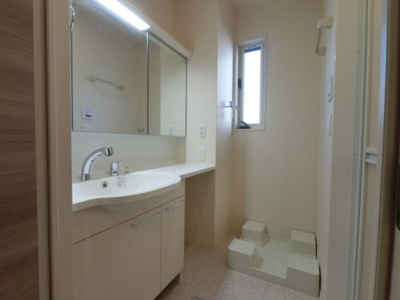 【独立洗面台】 | イーストコート Ｂ | 三面鏡（整理棚付き）洗髪洗面化粧台と洗濯機置き場