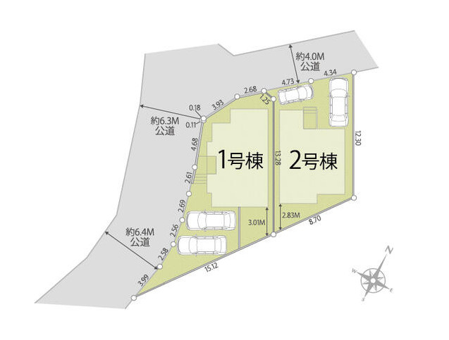 【同施工物件ご案内可能】東海市加木屋町三ツ池 全2棟の区画図|全体区画数｜全2棟
◆駐車2台可能！(但し、車種による)
◎まずは、お気軽にお問い合わせください。現地を案内しながら周辺環境も見て頂けます。