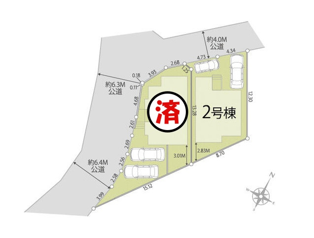 【今からご案内可能】東海市加木屋町三ツ池 全2棟の区画図|全体区画数｜全2棟
◆駐車2台可能！(但し、車種による)
◎まずは、お気軽にお問い合わせください。現地を案内しながら周辺環境も見て頂けます。