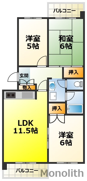泉北鴨谷台３丁6号棟の間取り