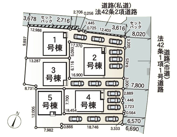 クレイドルガーデン南城市玉城前川 第3・５号棟の区画図|区画図：５号棟／接道状況：東側6.5～8.0ｍ公道