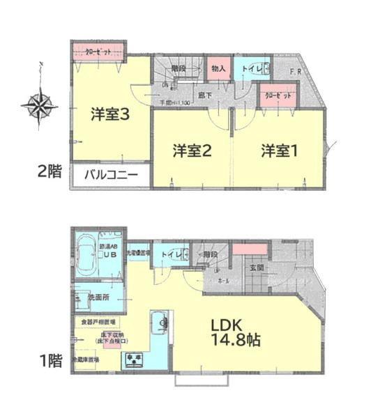 川崎市高津区坂戸３丁目の中古一戸建の間取り|使いやすい間取りです。収納が沢山あってお部屋は広く使えそうです。