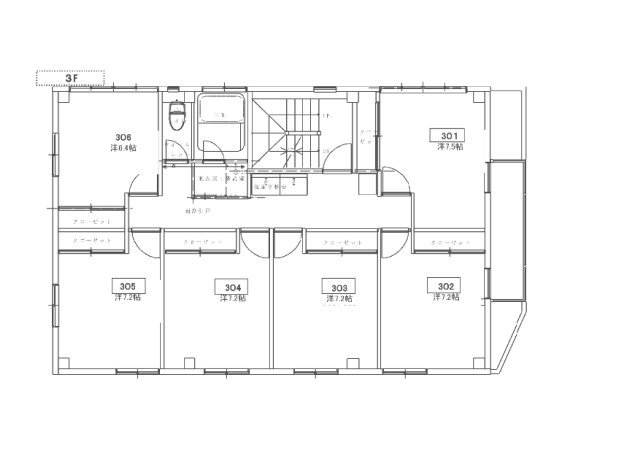 １階には３戸、２階は６戸、３階には６戸の個室があり、インターネットを無料で使用できます。
