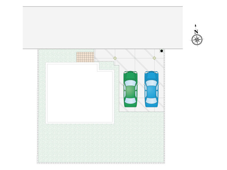 【6号棟：区画図】並列２台駐車可能です。陽当たりが良いので、お庭で家庭菜園やガーデニング、お子様の遊具を設置して遊び場にも活用できます。