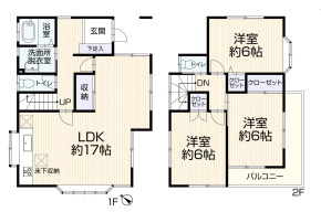 上尾市中妻5丁目　中古一戸建ての間取り|上尾市中妻5丁目　中古一戸建て、3LDK、土地面積117.14m2、建物面積84.87m2