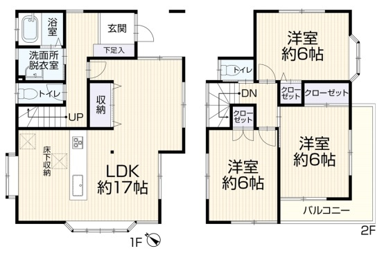 上尾市中妻5丁目　中古一戸建ての間取り|上尾市中妻5丁目　中古一戸建て、3LDK、土地面積117.14m2、建物面積84.87m2