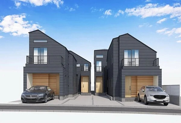 練馬区東大泉6丁目　充実の収納設計　新築デザイン住宅　3棟の外観パース