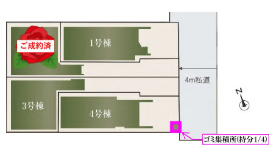 練馬区東大泉6丁目　充実の収納設計　新築デザイン住宅　3棟の区画図