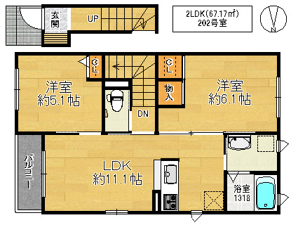 東大阪市稲田本町１丁目のアパートの間取り