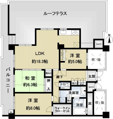 ローレルコート新千里東町あかしやの丘Ⅰ番館の間取り|ルーフバルコニー面積、広々約41㎡