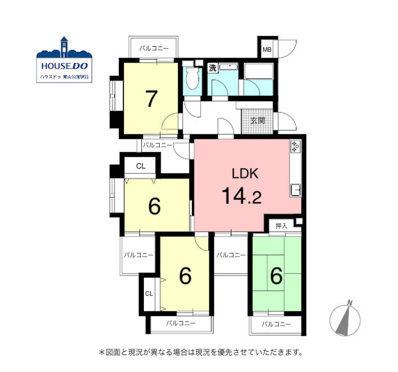 3面バルコニー&全居室6帖以上！三旺マンション香流の間取り|専有面積83.73㎡、4LDKです。
南西角部屋、3方向住戸につき、採光通風良好♪
マンションでは嬉しい仕様ですね！