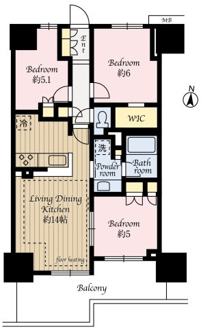 【間取り】 | 本厚木駅徒歩６分【ザ・パークハウス本厚木】ペットと暮らせる多彩な利便 | 本厚木駅徒歩６分、ペット共生、床暖房、食洗機、浴室乾燥機、ディスポーザー、WIC