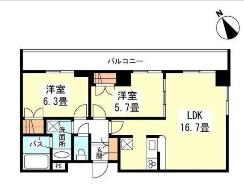 Ciment二子玉川　カウンターキッチン　オートロック　宅配BOXの間取り