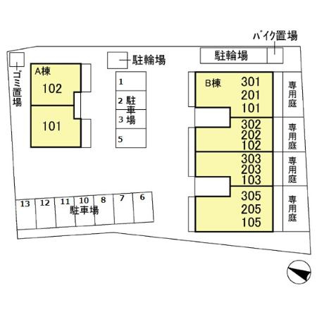 稲城市東長沼のアパートの区画図