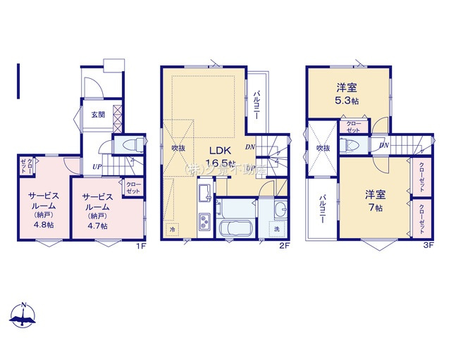 【間取り】 | 《仲介手数料無料》南区鹿手袋７丁目7-17(No.2)新築一戸建てメルディア