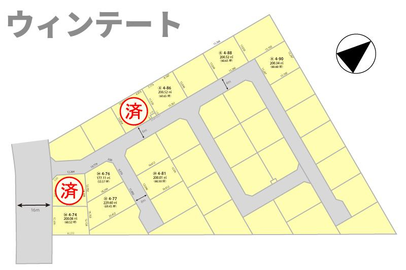 龍ケ崎市白羽４丁目の売地の区画図|9区画分譲の一画。整形地で建物配置も無理なく、前面道路も6mで駐車もスムーズです。