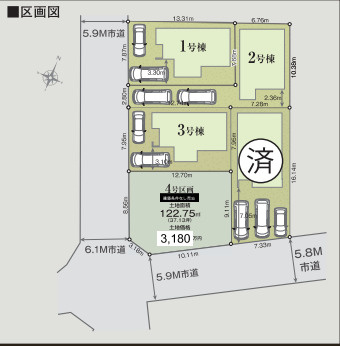 【区画図】 | 福岡市中央区笹丘2丁目1期　3号棟（全5棟）【仲介手数料無料・0円】 | 区画図です。3号棟