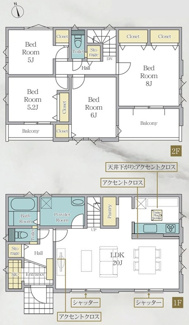 【間取り】 | 瀬谷区南瀬谷1丁目  1号棟 4期 | 都市ガス　網戸標準仕様　シャッター2箇所付　Ｗロックディンプルキー　南向きバルコニー2箇所　食洗器・浄水器　浴室乾燥機+窓　全居室収納