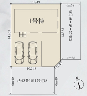【区画図】 | 瀬谷区南瀬谷1丁目  1号棟 4期 | 南東角地　南側約6.4ｍ・東側約4.5～約4.6ｍ各公道　駐車並列2台（車種によります）　敷地面積53.0坪