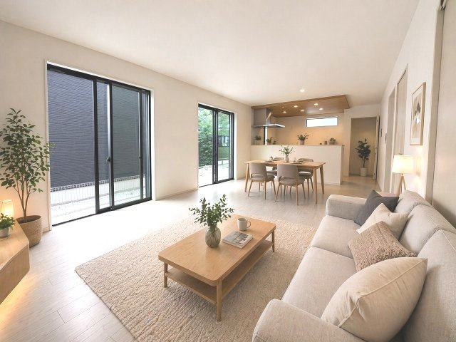 【居間・リビング】 | 糟屋郡宇美町宇美中央1丁目3期　2号棟（全6棟）【仲介手数料無料・0円】 | 現地写真。家具・家電等はCGによる配置例です。物件には含まれません