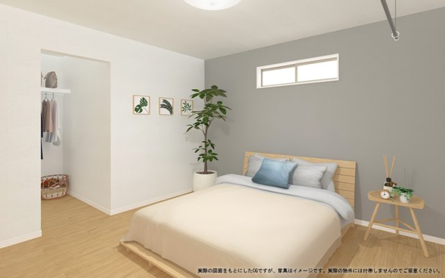 【完成予想図】 | 【主寝室イメージパース】
※画像は設計図面を基に作成したイメージです。