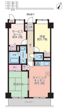 ユーアイコーポ大宮指扇第二の間取り|ユーアイコーポ大宮指扇第二、2SDK、専有面積57.45m2、バルコニー面積6.84m2
