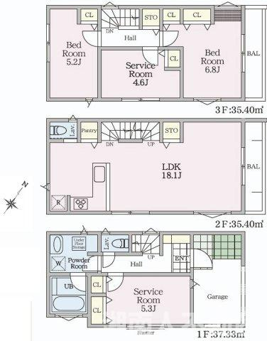 藤沢市善行１丁目１５－１２新築戸建ての間取り