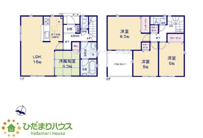 【間取り】 | 水戸市西原第9　新築戸建　2号棟 | 8.5帖の広々主寝室！