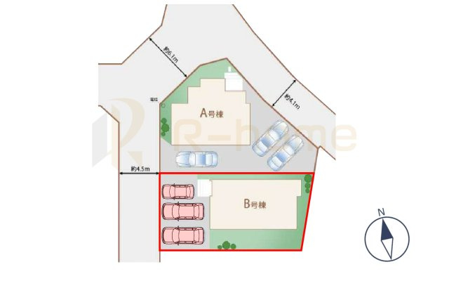 水戸市内原町　新築戸建て　B号棟の区画図|大きなお買い物だからこそ、メリット・デメリットを伝えさせて頂きます。
R-homeにお任せください♪