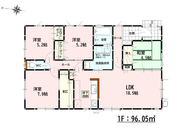 熊本市南区御幸木部2丁目第4-1棟（6号棟）　の間取り|全居室収納付きで便利です。