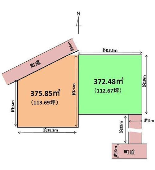 亘理町上茨田　土地の区画図|372.48㎡　登記面積