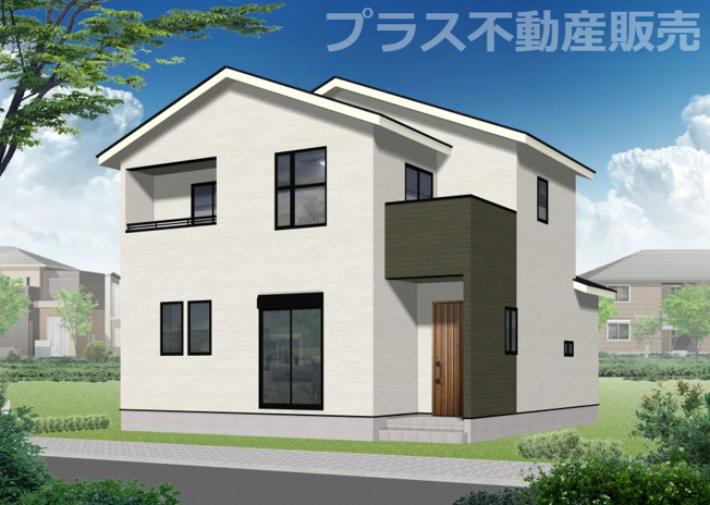 【外観】 | 糟屋郡宇美町障子岳南2丁目2期　1号棟（全2棟）【仲介手数料無料・0円】 | 完成イメージの外観パースです。