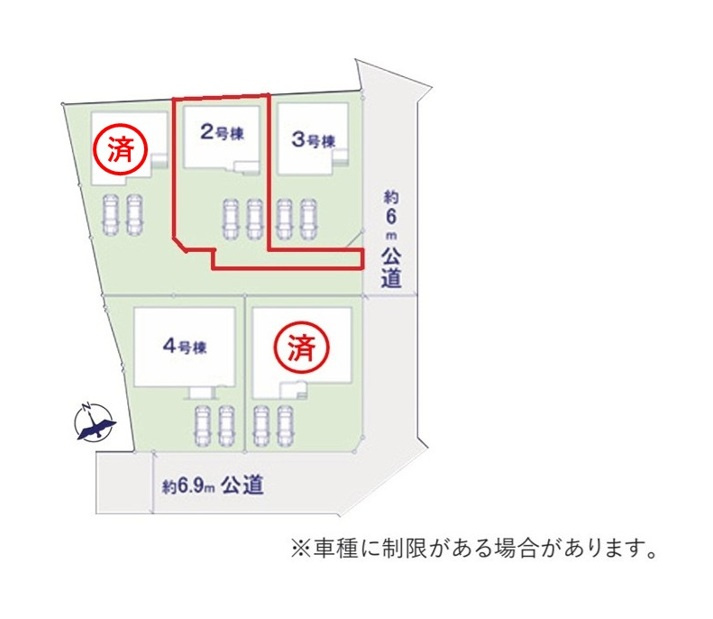 ケイアイフィット　水戸市東台　1期 　2　の区画図|並列駐車可能なカースペースを確保。毎日のお車の出し入れがストレスなく行えます！
内覧可能です。ご予約はHPから、またお電話でも、お気軽にどうぞ。