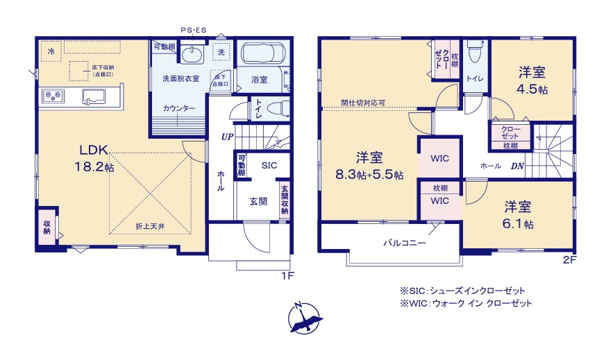 ケイアイフィット　水戸市東台　1期 　2　の間取り|　
☆洗面室は2WAY出入り口。リビングを通らず玄関から直接入れます。各部屋に大容量の収納スペース配備。2階間仕切り対応可能です。