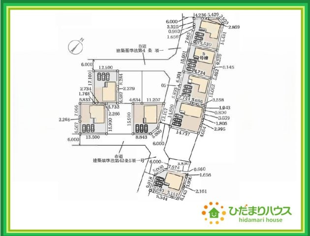 いわき市平泉崎第8　新築戸建　5号棟の区画図|前面道路幅6ｍ☆車の出入りもラクラクできちゃいます(^^♪