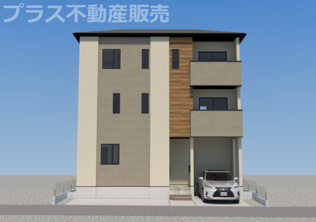 【外観】 | 糟屋郡粕屋町長者原東3丁目1期　1号棟（全1棟）【仲介手数料無料・0円】 | 完成イメージの外観パースです。