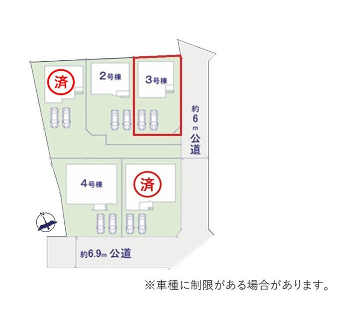 ケイアイフィット　水戸市東台　1期 　3の区画図|並列駐車可能なカースペースを確保。毎日のお車の出し入れがストレスなく行えます！
内覧可能です。ご予約はHPから、またお電話でも、お気軽にどうぞ。