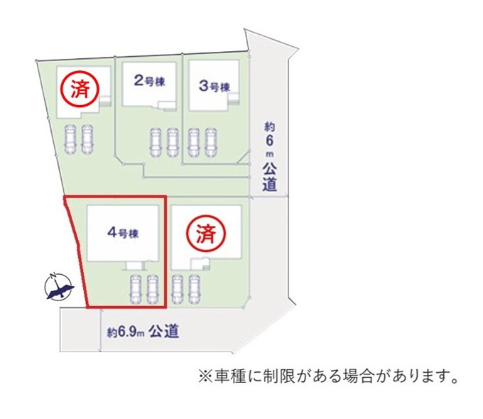ケイアイフィット　水戸市東台　1期 　4の区画図|並列駐車可能なカースペースを確保。毎日のお車の出し入れがストレスなく行えます！
内覧可能です。ご予約はHPから、またお電話でも、お気軽にどうぞ。