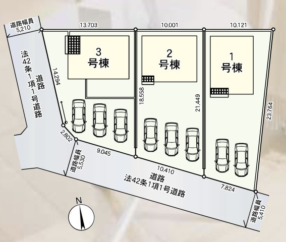 【新築戸建】深谷市武蔵野第2 全3棟の区画図