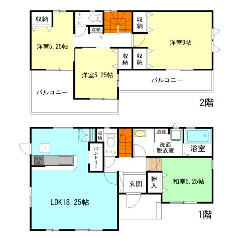 【間取り】 | ブルーミングガーデン前橋市六供町3丁目ー① | 全居室明るい南向きの4LDK住宅！
キッチンにはパントリー＋食洗器付き♪
家庭内で使い分けられるバルコニー2ヵ所！