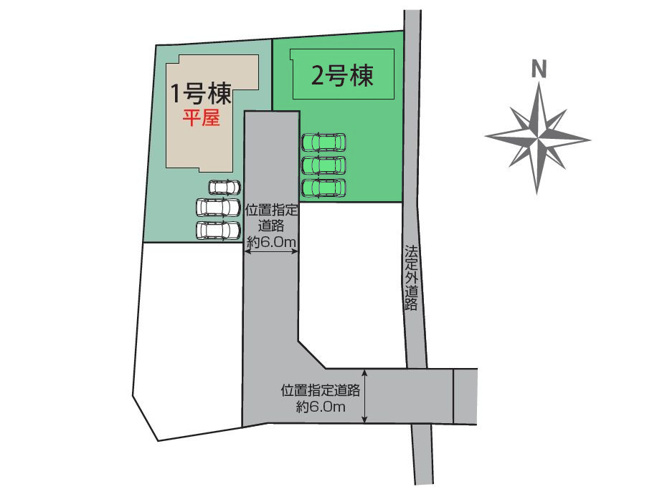 【区画図】 | ブルーミングガーデン前橋市総社町植野ー② | カースペースは並列3台駐車可能！