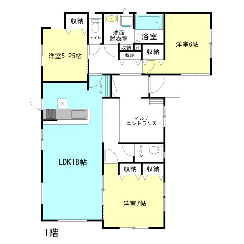 【間取り】 | ブルーミングガーデン前橋市総社町植野ー① | マルチエントランス広がる平屋住宅！
収納充実の3LDK間取り！