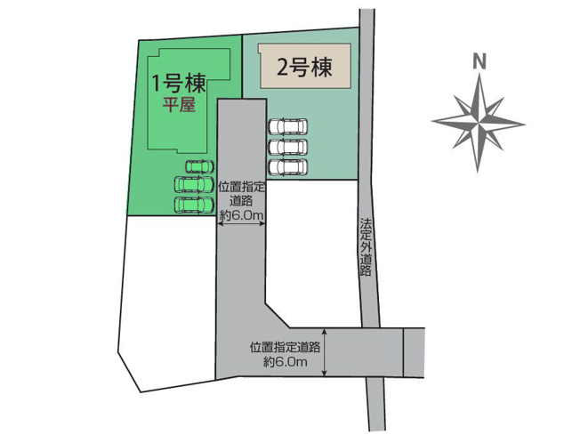 【区画図】 | ブルーミングガーデン前橋市総社町植野ー① | カースペースは並列3台駐車可能！