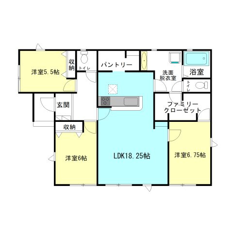【間取り】 | リナージュ高崎市下之城町01期ー① | キッチンにはパントリー完備！
家族みんなで使える大容量ファミリークローゼット付き！