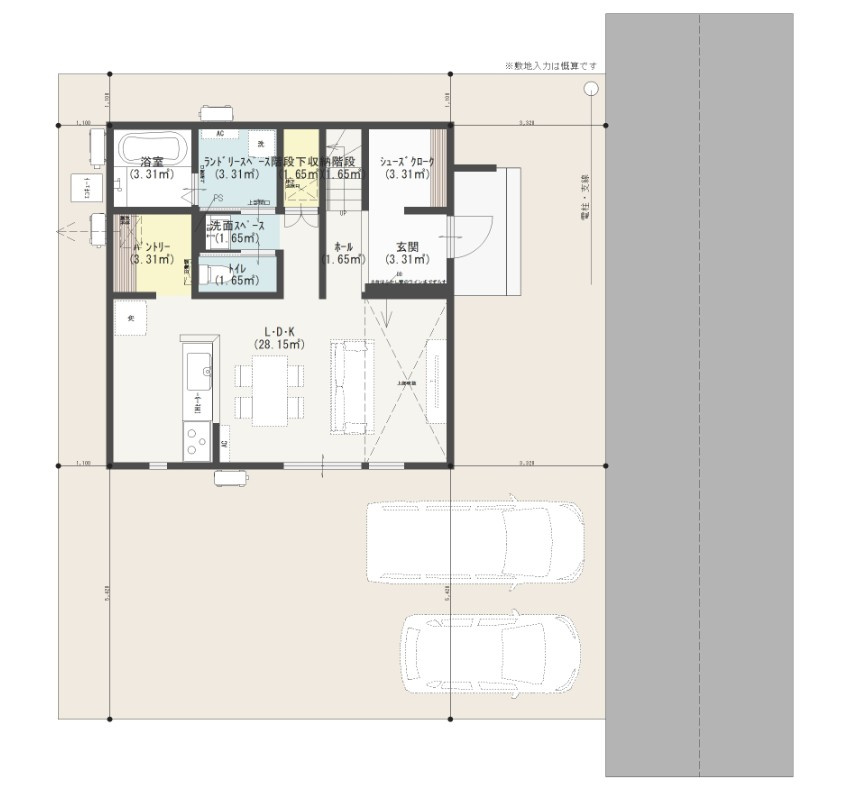 宇都宮市西川田町　jigsaw東棟の区画図|土地面積：161.61㎡（48.88坪）