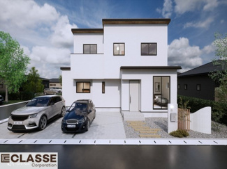 【完成予想図】 | 宇治市宇治塔川　売土地　建築条件付き | アトリエスタイルハウス仕様の窓はペアガラス、サッシはアルミ×樹脂複合のハイブリットサッシを採用。ガラスの間には断熱性の高いアルゴンガスを充填しておりますので、より断熱性能が高まる仕様になっております