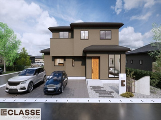 【外観パース】 | 宇治市宇治塔川　売土地　建築条件付き | 参考プランになりますので、お客様のお好みの外観を一緒に作らせていただきます。外壁には、メンテナンスが楽な光セラを採用しており、汚れがつきにくく、色あせもしにくいのでおススメです！