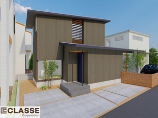 【外観パース】 | 宇治市宇治塔川　売土地　建築条件付き | 参考プランになりますので、お客様のお好みの外観を一緒に作らせていただきます。外壁には、メンテナンスが楽な光セラを採用しており、汚れがつきにくく、色あせもしにくいのでおススメです！